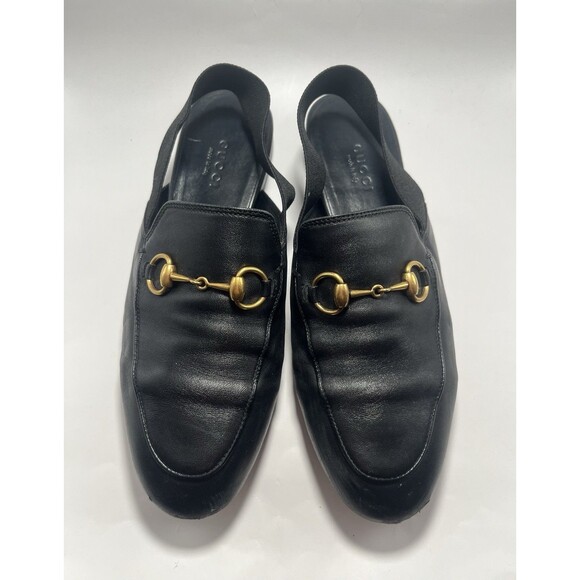 Gucci Princeton Loafers Black w/ Gold Horse-bit Slingback Detail Leather Sz 36 6